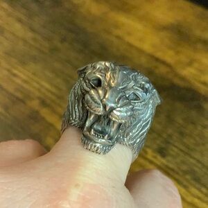 925 Silver Tiger Head Ring - Size 10